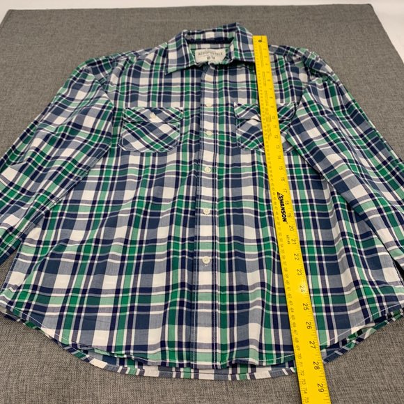 Men's Plaid Aeropostale Button Down Shirt Medium Long Sleeve 100% Cotton Green B - Picture 4 of 15